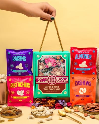 Image of Hyperfoods Rakhi Set for Brother With Dry Fruits Set RawFruit Gifts From The Orchards Dry fruit Gift Box 120 Grams, Cashews, Almonds, Pista, Raisins (30Gm Each) with Rakhi Gift Hamper For Brother with Roli & Rice