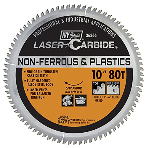 Black Friday - 70% OFF IVY Classic 36366 Laser Carbide 10-Inch 80 Tooth Non-Ferrous Cutting Circular Saw Blade with 5/8-Inch Arbor, 1/Card