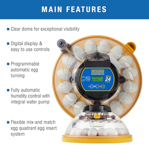 Brinsea Maxi 24 EX Egg Incubator with Automatic Humidity Control and Egg Turning for Hatching 24 Chicken, Duck, or Other Eggs, Optimal Flexibility with Mix & Match Sizes