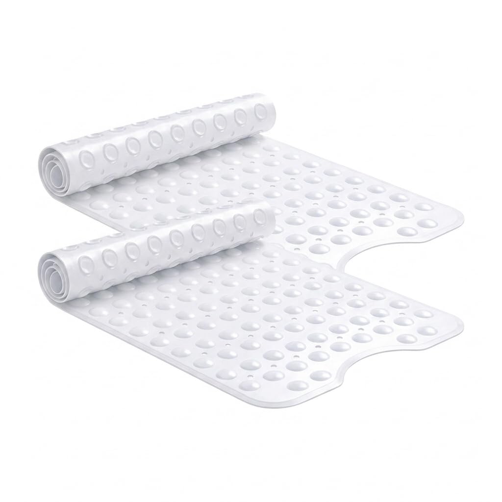 Ziya Homes White Bath Shower Mat 2 Pack 53x53cm - Non Slip Bathroom Mat Anti Mould & Mildew - Extra Strong Suction Cups with Drain Holes - Soft PVC Bath Mat, Quick Dry, Safe for Elderly & Children