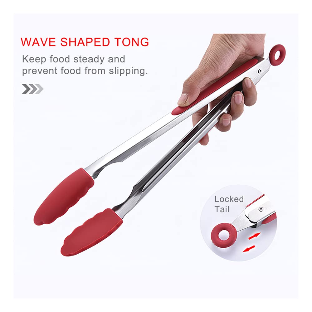 Attrezzatura da cucina 8 PCS utensile da cucina in silicone Set utensili Set, antiaderente utensili da cucina Set, BPA-Free Maniglia in acciaio Inox Pentole Utensili da cucina, Rosso Accessori da cuci