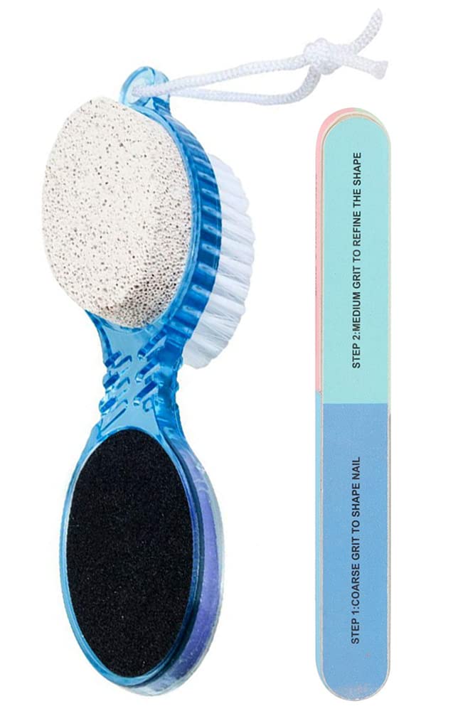 Calitate24 Foot Pedicure Brush for Dead Skin Foot Scrubber 4-1 Manicure Tool for Cleaning Pumice Stone | Foot Rasp | Sand Paper with 2 Disposable Shower Caps