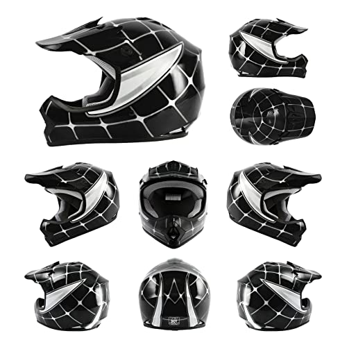 TCMT Black Kids Youth Motorcycle Motocross Offroad Helmet Dirtbike Street Bike Karting BMX MX ATV Full Face Helmet Gloves Goggles Dot Approved