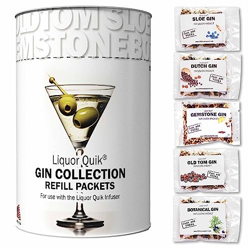 Gin Infusion Kit Refills - 5 Premium Cocktail Mixer Refill Packets: Dutch, Gemstone, Sloe, Old Tom, & Botanical For Use With Any Cocktail Infuser Kit Or Bartender Infusion System