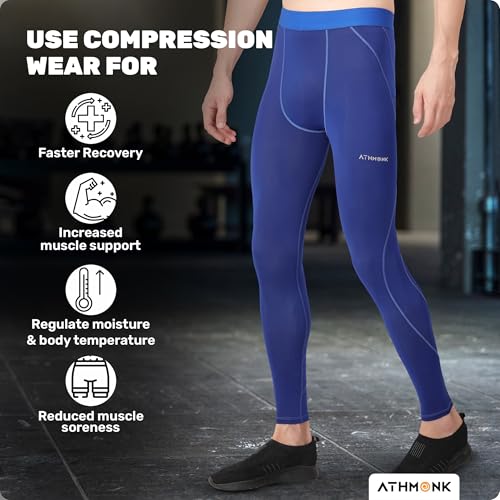 Image of Compression Nylon Lycra Lower Leggings Tights Yoga Pants for Men Boys - Workout Gym Exercise Running Cycling Training - Full Leg Sleeves - Cold Weather Sports Inner - Skinny Fit