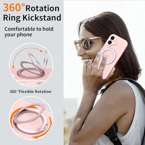 Image of Magnetic Case for iPhone 17 with Magnetic Ring Stand, [Compatible with Magsafe] [Military Grade Drop Protection] Shockproof Phone Cover for iPhone 17 Full Camera Protection 6.3 inch Pink