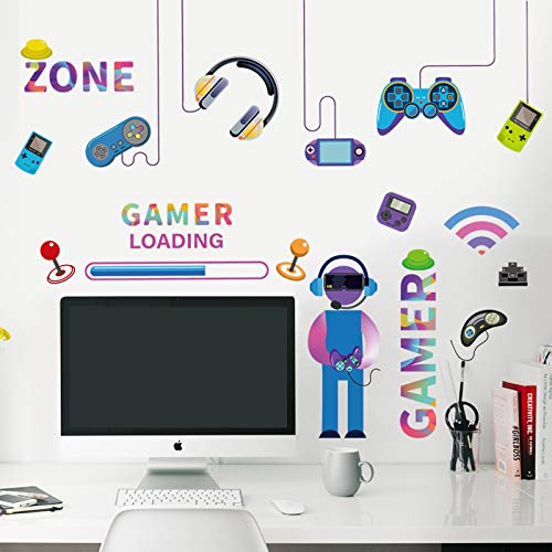 21 Pieces Gamer Wall Stickers Decals, Video Game Glass Decals, Joystick Controller Game Console Boys Room Decor, Cool Gifts for Kids Adult Boy Men Gamer Playroom Bedroom Decorations Cartoon Wallpaper