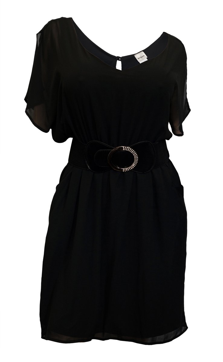 eVogues Plus Size Split Back Chiffon Dress Black