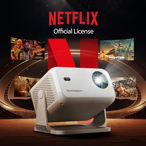 [Netflix Official License] Crossbeats Lumex Flix Projector 4k Ultra HD, 1080p Native, Android 13, WiFi, 16000 Lumens, Smart Mini Projector for Room, Portable Home Cinema, Built-in Apps, 300”Display view 2