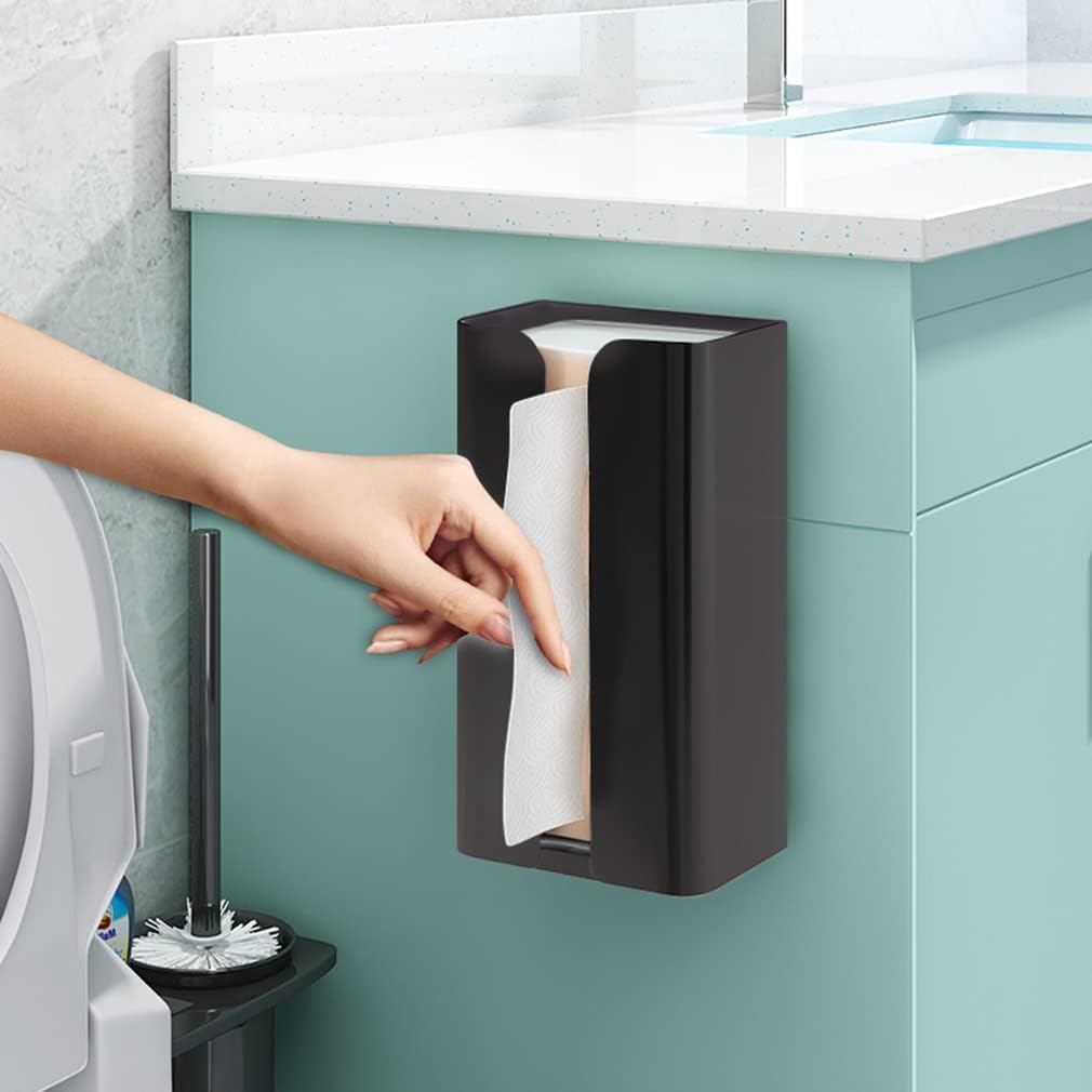 ARHAT ORGANIZERS Tissue Box Holder | No Drill Wall Mounted Tissue Dispenser for Kitchen and Bathroom | Toilet Roll Paper Towel Napkin Cover with Adhesive Strip (Black, Medium)-image-2