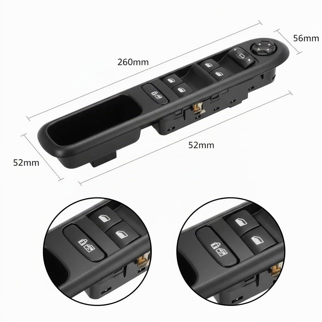 Interrupteur de Commande Électrique pour Lève-Vitre - Compatible Peu 3008 I (2009-2016) et 5008 I (2009-2017) - Conducteur Avant Gauche - Réf. OEM 6490.X6, 96650621ZD, 96650620ZD(32 broches)