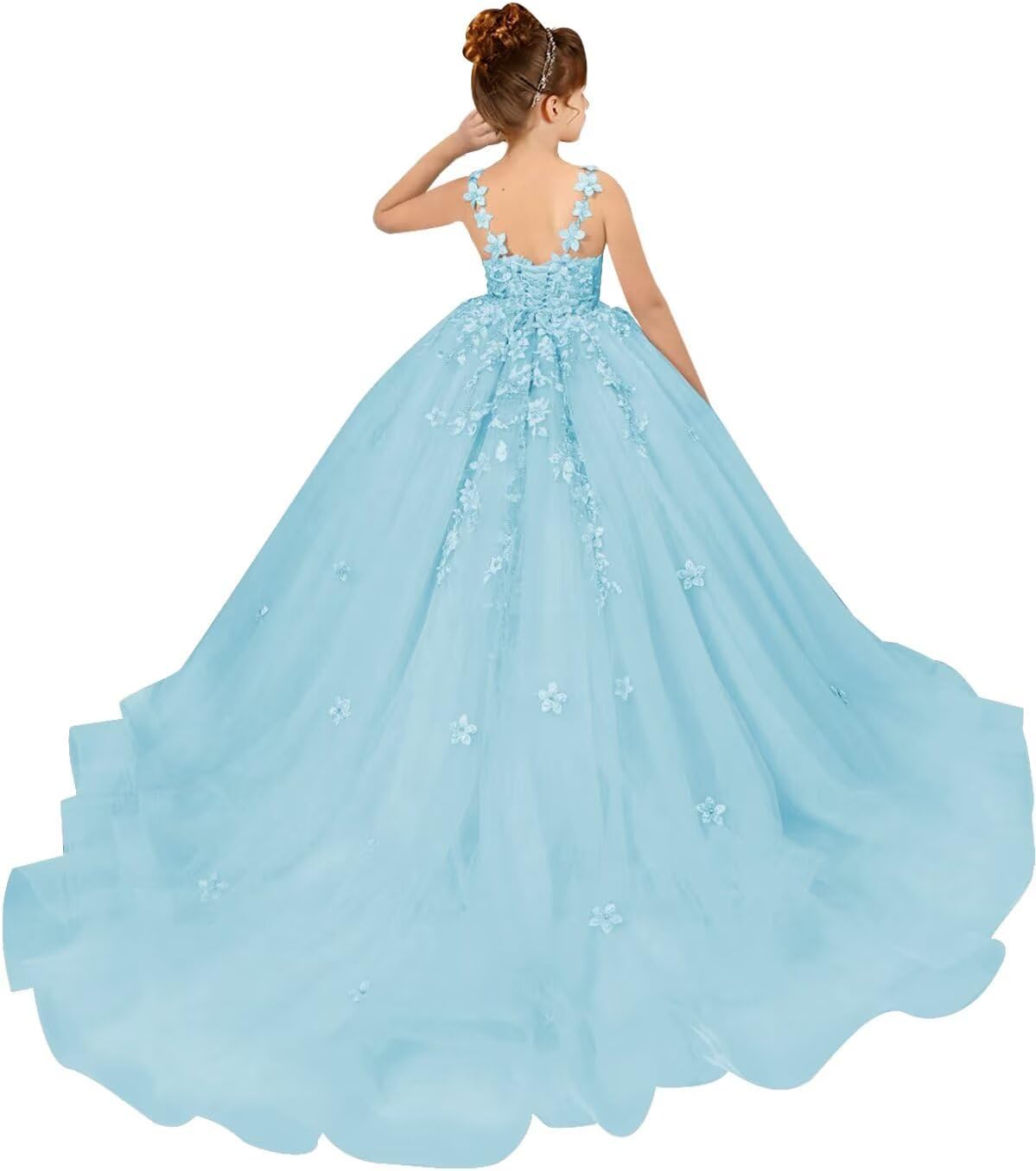 Tulle Flower Girl Dresses for Wedding Floral Appliques Princess Pageant Dress Girls Birthday Party Ball Gown