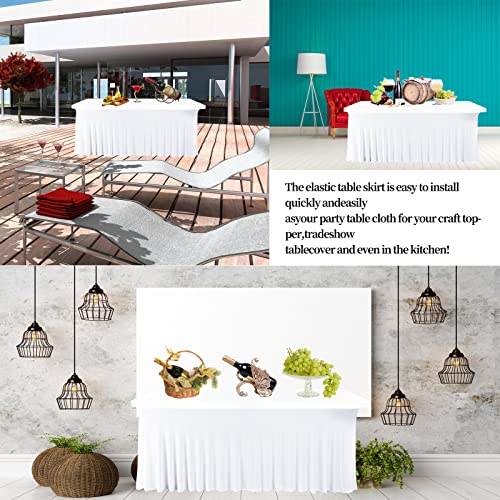 Fani 2 Pack Spandex Table Skirts For Rectangle Table Stretch Tablecloth Washable Wrinkle Resistant Table Covers And Fitted Table Skirts For Trade Show,Banquet,Restaurant,Party,Events (6Ft,White) #TOP5