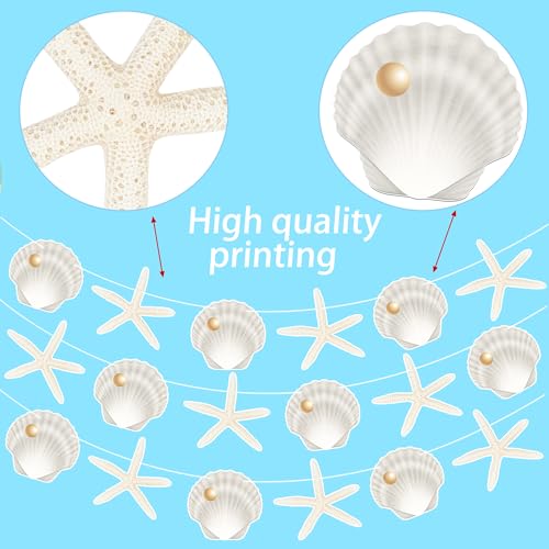 Image of Starfish Sea Shell Banners 4PCS Coastal Beach Party Decorations Nautical Shells Cutout Banners Ocean Starfish Decorations for Under the Sea Summer Baby Shower Party Supplies