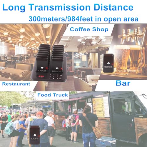 LOUKIENE Restaurant Pager System, Pagers for Restaurants Wireless Calling System Touch Keypad, 16 Pagers and Beepers for Food Truck Bars Court Restaurants Hotels Cafe Shops Clinics (Black)