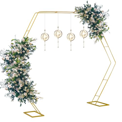 Arch Backdrop Stand,7.2FT Wedding Arches, Gold Heptagonal Metal Balloon Arch Stand, Arbor Backdrop Stand for Ceremony Parties Anniversary Birthday Bridal Shower Decoration