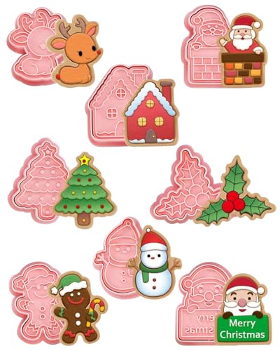 KGDUYC Set di 8 stampini natalizi per biscotti natalizi in plastica 3D (set di Natale)