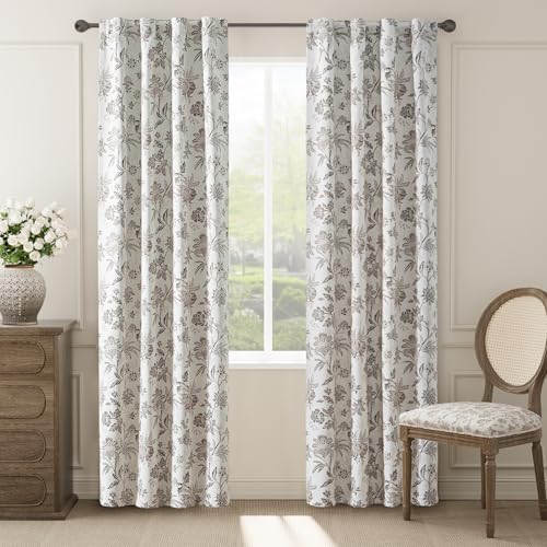 jinchan Taupe Floral Blackout Curtains 84 Inch Vintage Back Tab 2 Panels