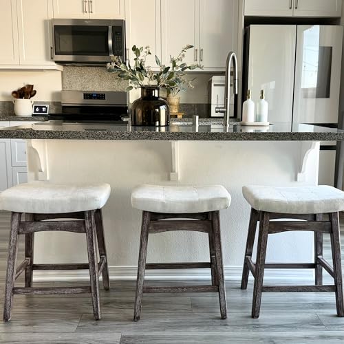 Image of PHI VILLA Counter Height Bar Stools Set of 3, Solid Wood Barstools