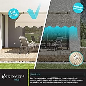 KESSER® Clamp Awning with Hand Crank for Balcony, Balcony Screen, no Drilling, UV-Resistant, Height-Adjustable, Water-Repellent, Sun Protection, Patio Canopy, Easy Assembly 300 cm KESSER Clamp Awning with Hand Crank for Balcony Balcony Screen no Drilling UV Resistant Height Adjustable Water Repellent Sun Protection Patio Canopy Easy Assembly 300 cm