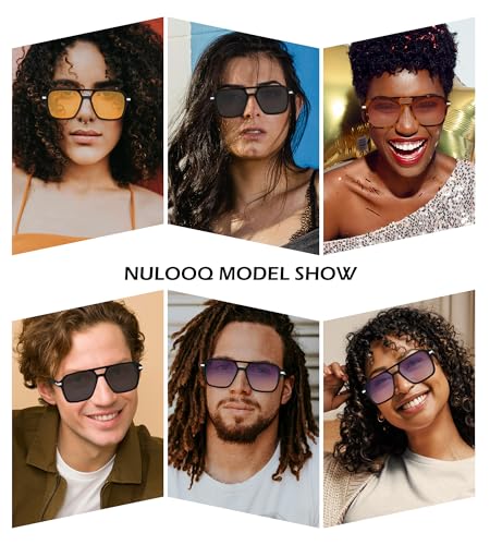 NULOOQ Retro 70s Square Aviator Sunglasses for Women Men Trendy Vintage Double Bridge Shades2