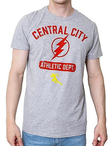 The Flash Central City Athletics Justice League DC - playera para adultos, Gris (Heather), Small
