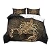 Zestaw pościeli w stylu etnicznym, indyjska mandala, słoń, brązowa, czarna, złota, poszewka na poduszkę dla chłopców i dziewczynek (styl 4, poszwa na kołdrę 135 x 200 cm + poszewka na poduszkę 80 x 80 cm x 1)