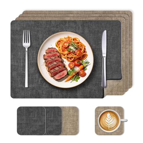 KitchenBoss Tovagliette Colazione e Sottobicchieri, Set da 4 Tovagliette Americane Lavabili, Antimacchia e Antiscivolo per Cucina e Sala da Pranzo, 43x30 cm (Grigio/Beige)