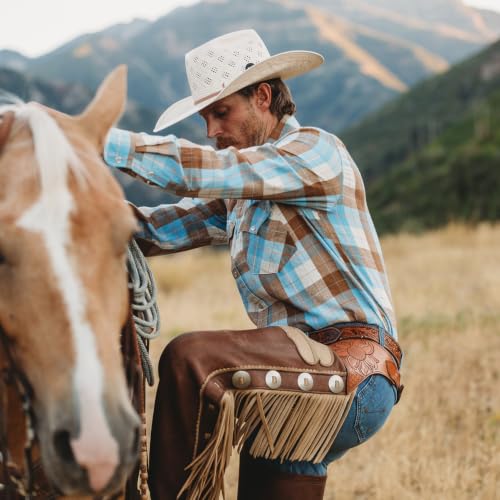 Image of Dubinik 6 oz Flannel Shirt for Men Pearl Snap Western Cowboy Long Sleeve