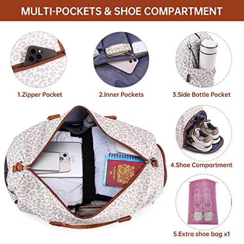 Image of Duffle Bag for Travel, Weekender Bag with Shoe Compartment, Carry On Overnight Bag for Women with Toiletry Bag, Gym Bag with Wet Pocket, Hospital Bags for Labor and Delivery Beige, Desert Leopard