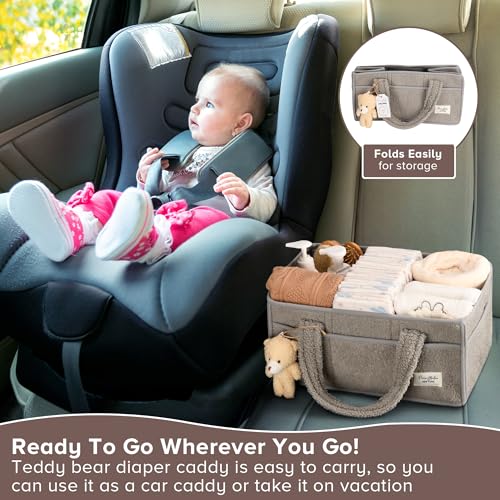 Image of Baby Diaper Caddy Organizer with Handle, Boy & Girl Shower Gift Basket, Portable Diaper Storage Basket Bin for Wipes, Newborn Baby Essentials Registry Search Must Haves, Car Caddy Organizer