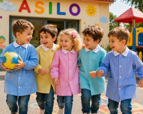 Siggi Group Tablier de maternelle en tissu à carreaux, jaune, 110 cm – vue 8