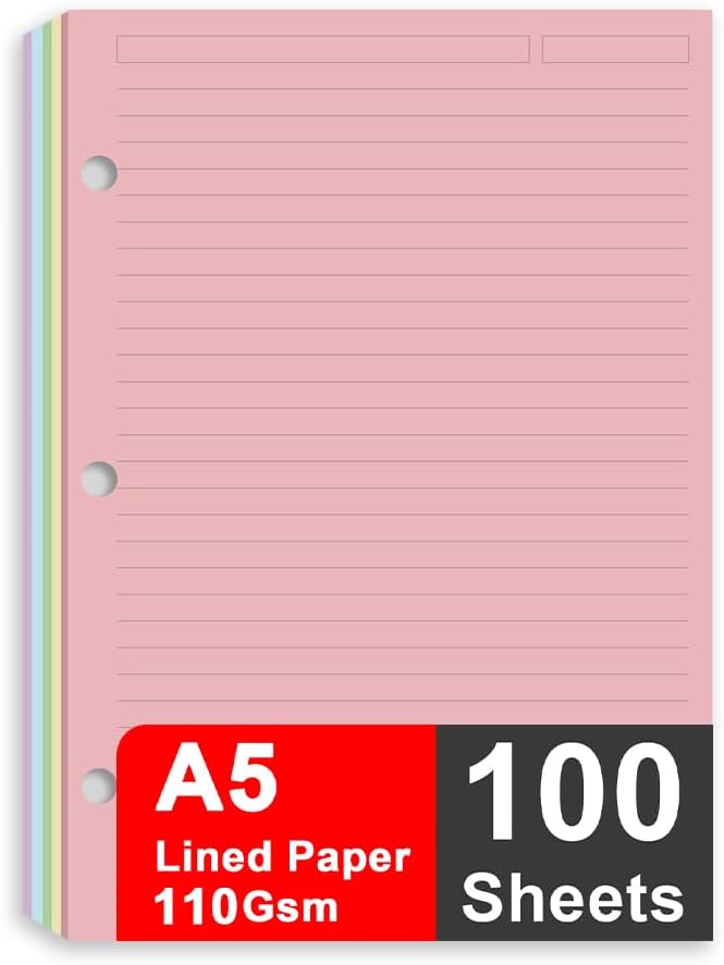 A5 Filler Paper, 3 Hole Notebook Refills Paper for 3 Ring