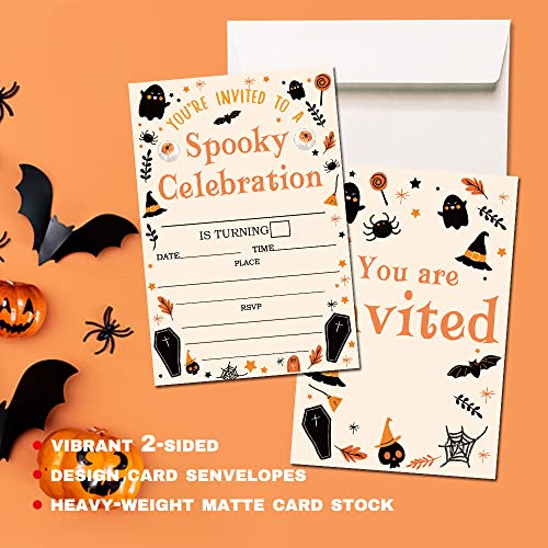 Deluxe Halloween Or Costume Party Invitations, 25 Fill-In Cards With Envelopes, Pumpkin, Ghost, Monster, Cute Trick Or Treat, Box Or Treat For Kids Birthday Or Adult Party - 4"X6" (Jrm346) #TOP1