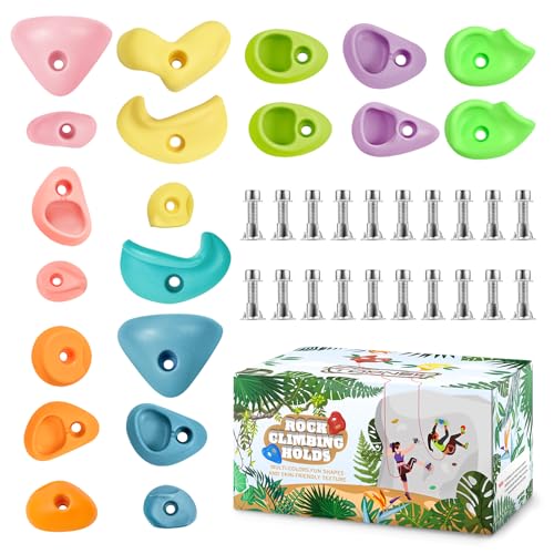 TOPNEW 20PC Kids Climbing Holds, Climbing Rocks for Play Set, Swingset - Adult Rock Wall Holds with Mounting Hardware for Indoor Outdoor Climbing Wall, Pastel Color