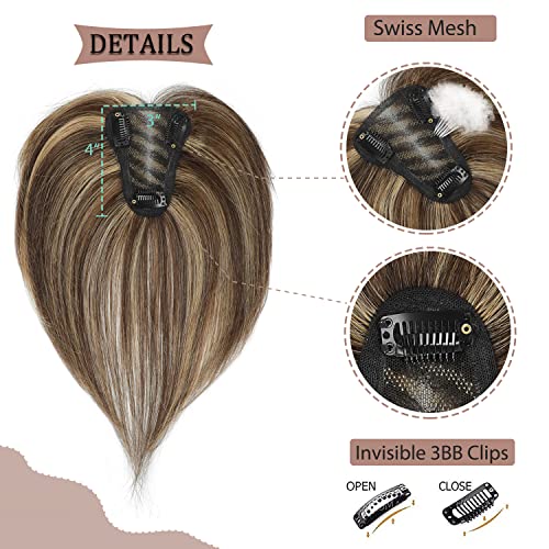 Yami Hair Toppers For Women Real Human Hair Upgraded Swiss Base Hair Toppers For Women Hair Clip In Extensions Top Hair Pieces For Women With Thinning Hair 10Inch (10 Inch, Medium Brown Mix Blonde) #TOP1