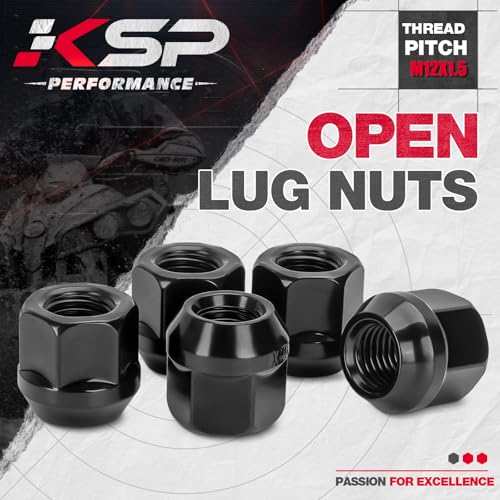Image of KSP M12x1.5 Open End Wheel Lug Nuts, 16PCS ATV Lug Nut 19mm 3 /4 inch Hex 21mm 0.83 inch Height for Polaris Ranger 1000 XP RZR, Black Open Ended Cone Conical Taper Acorn Bulge Seat Wheel Nut for ATV Vehicles