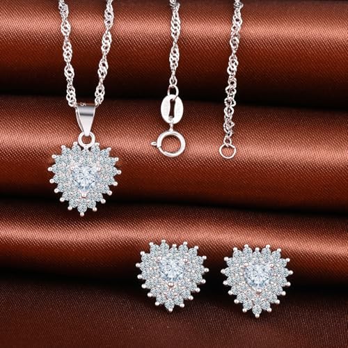 Juegos de joyas de plata 925 con circonitas para mujer: collar y pendientes elegantes MicLee 3