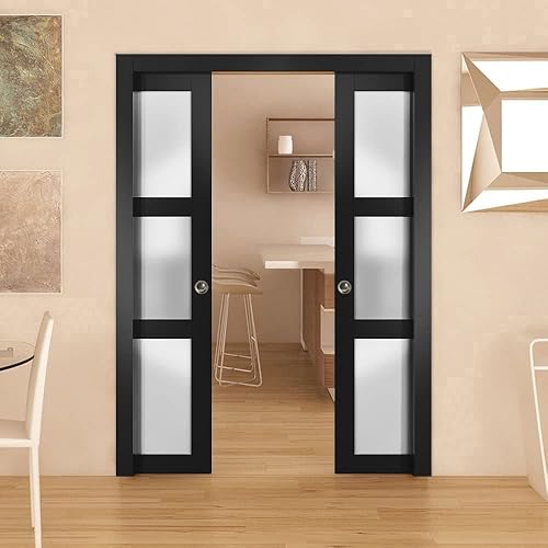 Miniatura 7 de SARTODOORS Frosted Lite - Panel de puerta de vidrio de 24 x 80 pulgadas  Lucia 2552 negro mate para uso como armario corredizo de bolsillo de
