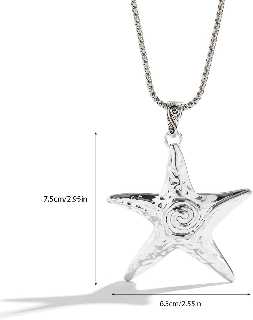 Large Gold Starfish Necklace for Women Silver Swirl Summer Beach Ocean Pendant Necklace Stainless Steel Dainty Aesthetic Starfish Charm Necklace Trendy Vacation Star Jewelry - Image 7