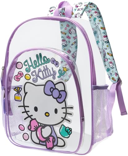 Fast Forward Hello Kitty Backpack - Water Resistant Clear Backpack for Kids School Bag with Padded Straps and Side Pockets Size One Size Purple Hello Kitty