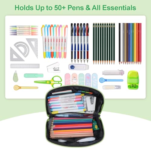 Image of Large Pencil Case for Boys, Durable Kids Pencil Pouch for School, Wide Opening Soft Bag with Handle, Fits 50 Pens & Markers (Black Dinosaur)