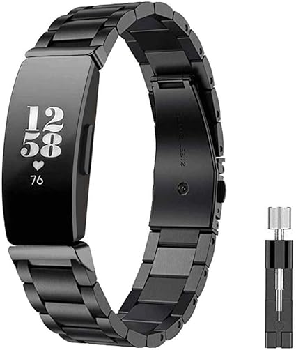 Amazon Ankersaila バンド適応 Fitbit Inspire Fitbit Inspire Hr 交換バンドステンレススチール ビジネス風 調節工具付き 黒 Ankersaila スマートウォッチアクセサリ