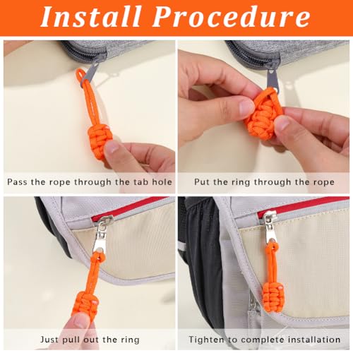 Image of GORGECRAFT 10Pcs Zipper Pulls Replacement Woven Cord Zipper Pulls Polyester Rope Zip Puller Extender Orange Slider Slider Handle Tab for Purses Handbag Suitcases Backpack Luggage Clothing Accessories