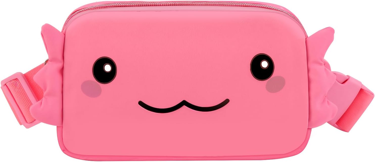 Fanny Pack Crossbody for Girls, Cartoon Axolotl Waistpack with Adjustable Strap for Birthday Christmas Personalized Gifts for Teen Girls, Fanny Pack Crossbody Bag Belt Bag Cute Trendy Stuff (Pink)