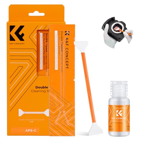 K&F CONCEPT センサークリーニングキット 2 点セット ダブルヘッド 16mm APS-Cセンサー用スワブ 20ml クリーナー+10本クリーニング綿棒 センサー専用 クリーニングスティック メンテナンス用品 カメラ初心者向け お手入れ 掃除用品