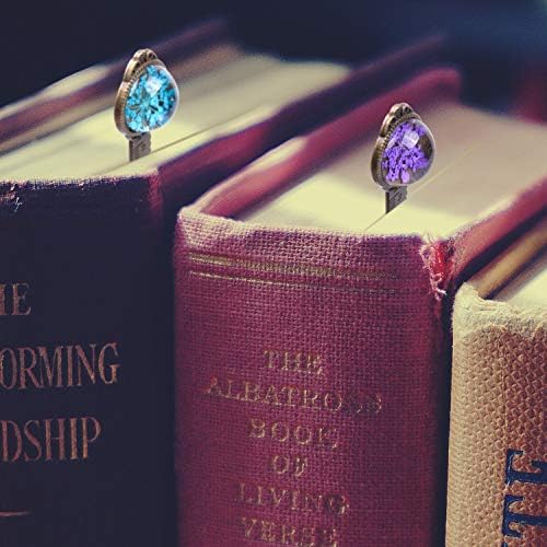Wisdompro 2 Pcs Metal Bookmark Ruler, Retro Vintage Bronze Bookmark with Dried Flower, Packed in a Gift Box - an Ideal Gift for Kids, Students, Teacher, Book Club - Blue & Purple