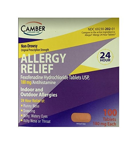 Fexofenadine Hydrochloride, Compared to Allegra, 180mg, 100 ct (Pack of 1) by Camber Consumer Care