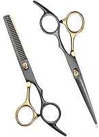 Conjunto de 2 tesouras profissionais de corte de cabelo, masculinas, femininas, tesouras de desbaste para salão de beleza, preto, dourado