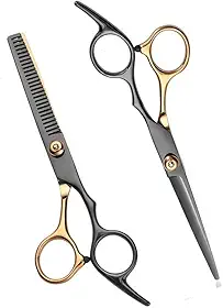 Conjunto de 2 tesouras profissionais de corte de cabelo, masculinas, femininas, tesouras de desbaste para salão de beleza, preto, dourado
